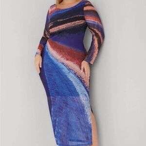 Ashley Stewart Blue Multicolor Long Sleeve Bodycon Dress